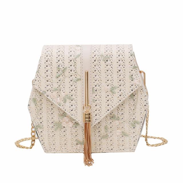 Hexagon Style Straw Lace Embroidery Bag