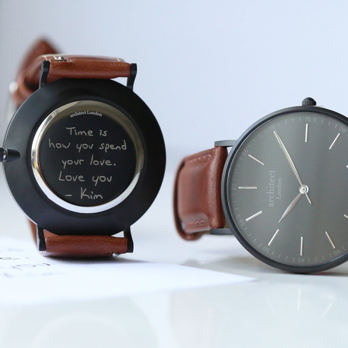 Handwriting Engraving - Men's Minimalist Watch + Walnut Strap