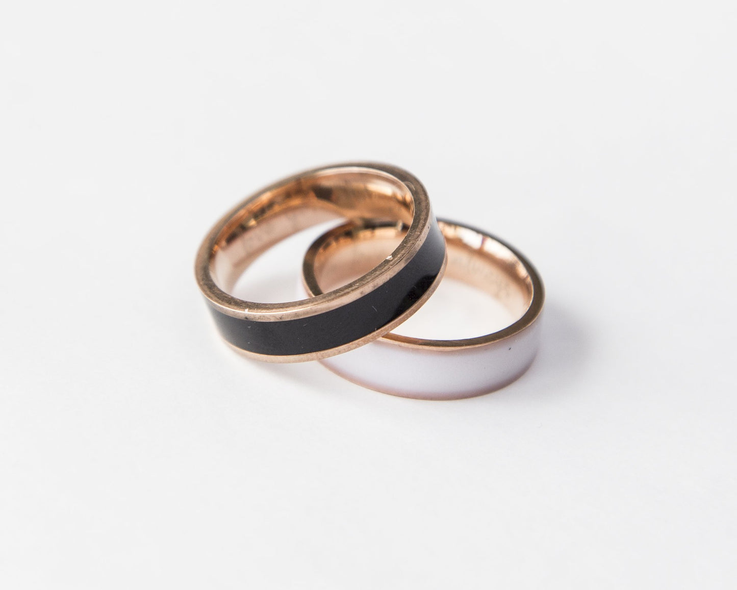 Rose Gold Personalized Couple Rings Black and White