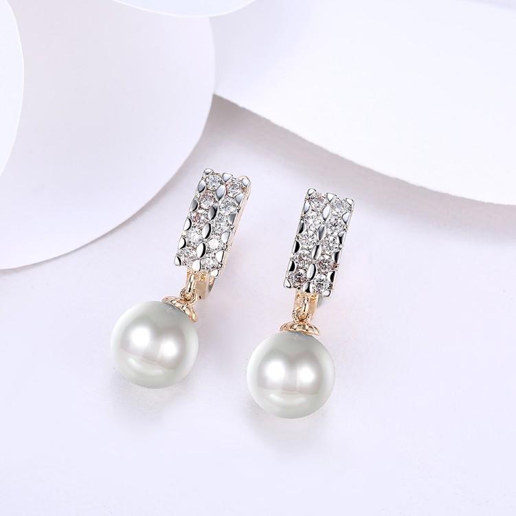 Austrian Crystal Square Shaped Pearl Leverback Earrings Set in 18K Gol