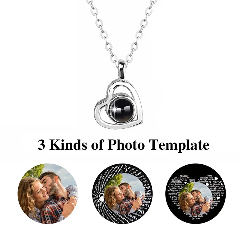 Custom Photo Projection Necklace: I Love You in 100 Languages