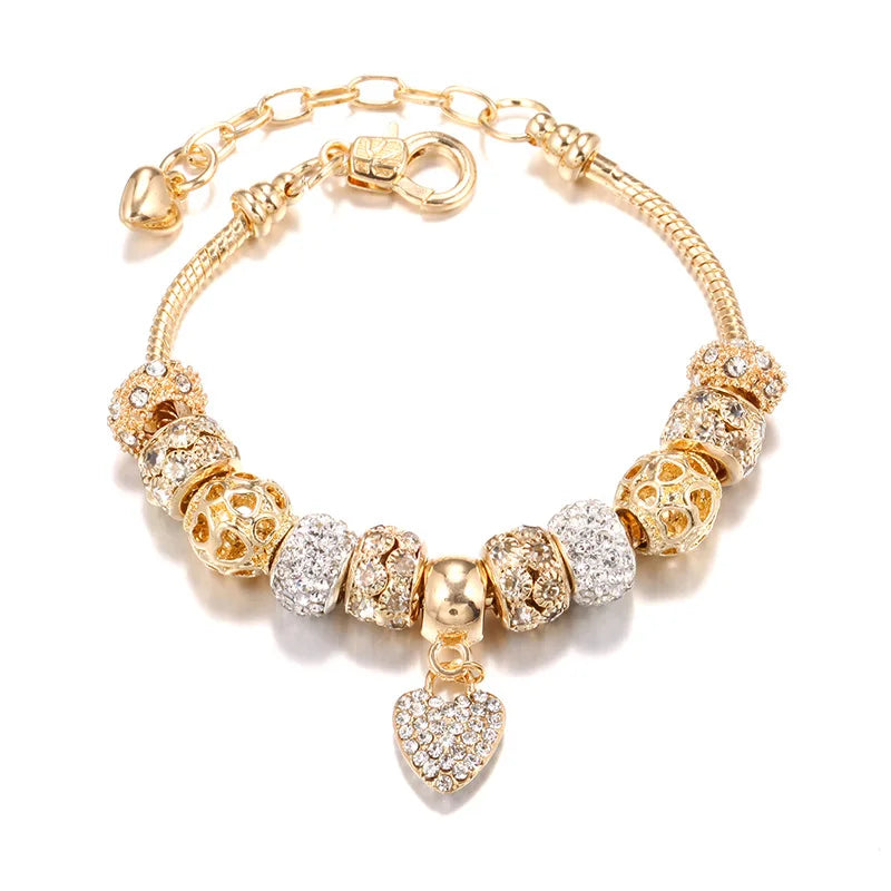 Golden Heart Charm - Gold Crystal Bracelet