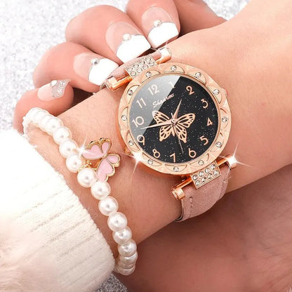 Butterfly Pearl Timepiece - Pearl Rhinestone Watch