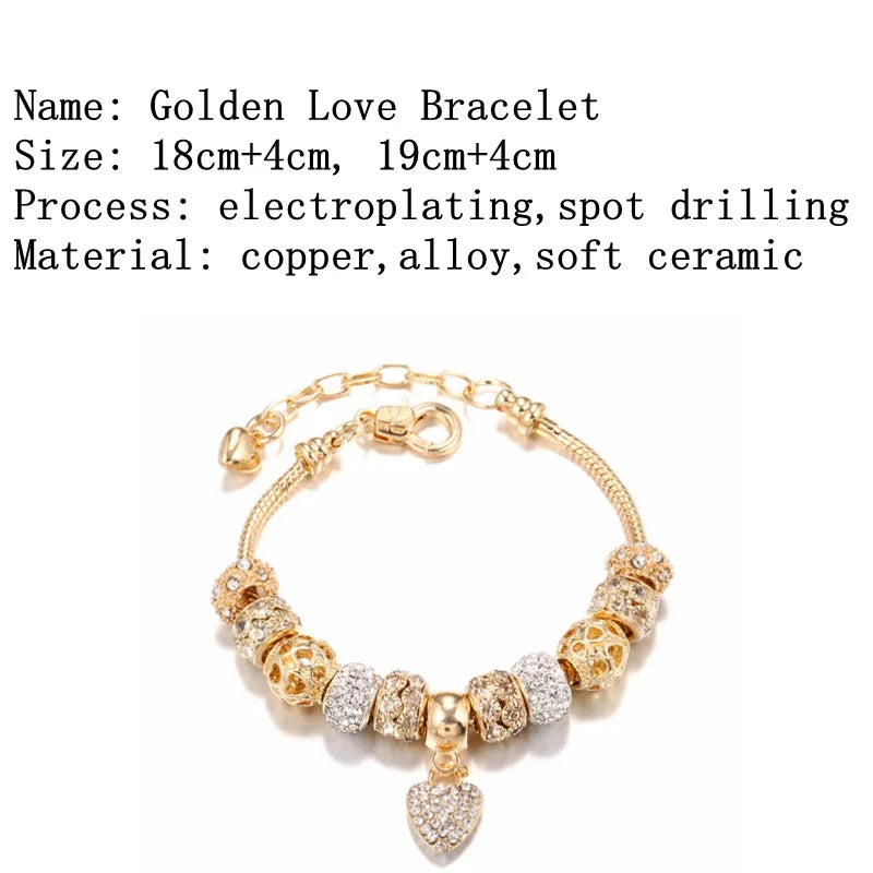 Golden Heart Charm - Gold Crystal Bracelet