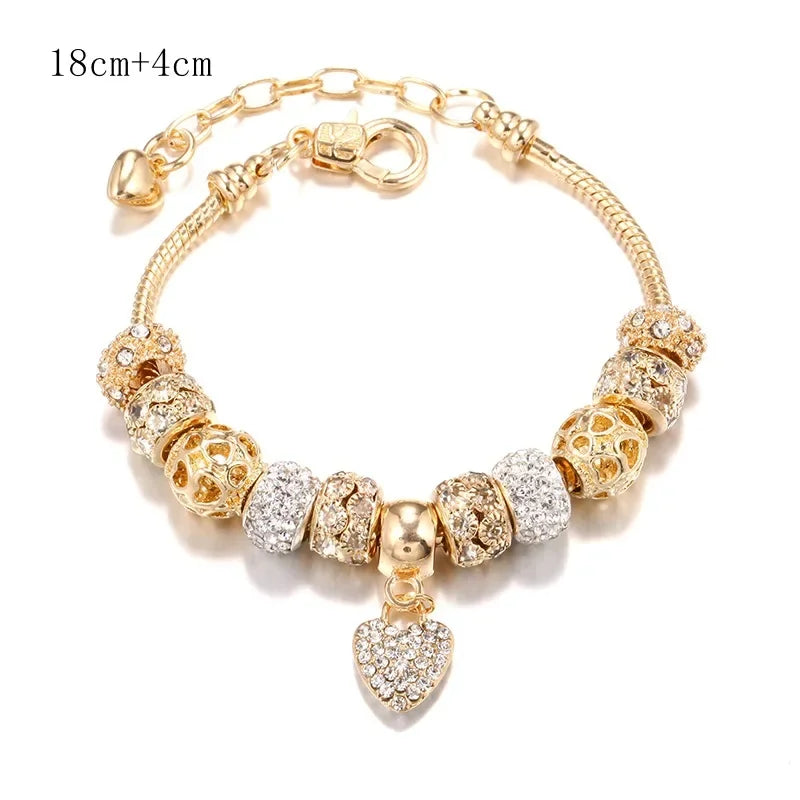 Golden Heart Charm - Gold Crystal Bracelet