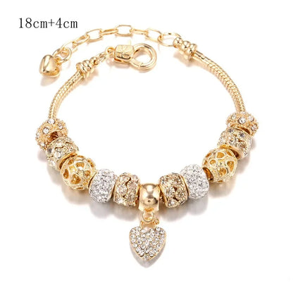 Golden Heart Charm - Gold Crystal Bracelet