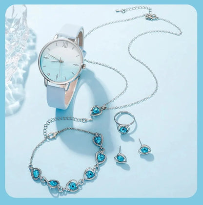 BlueGlam Set - Blue Rhinestone Leather Watches