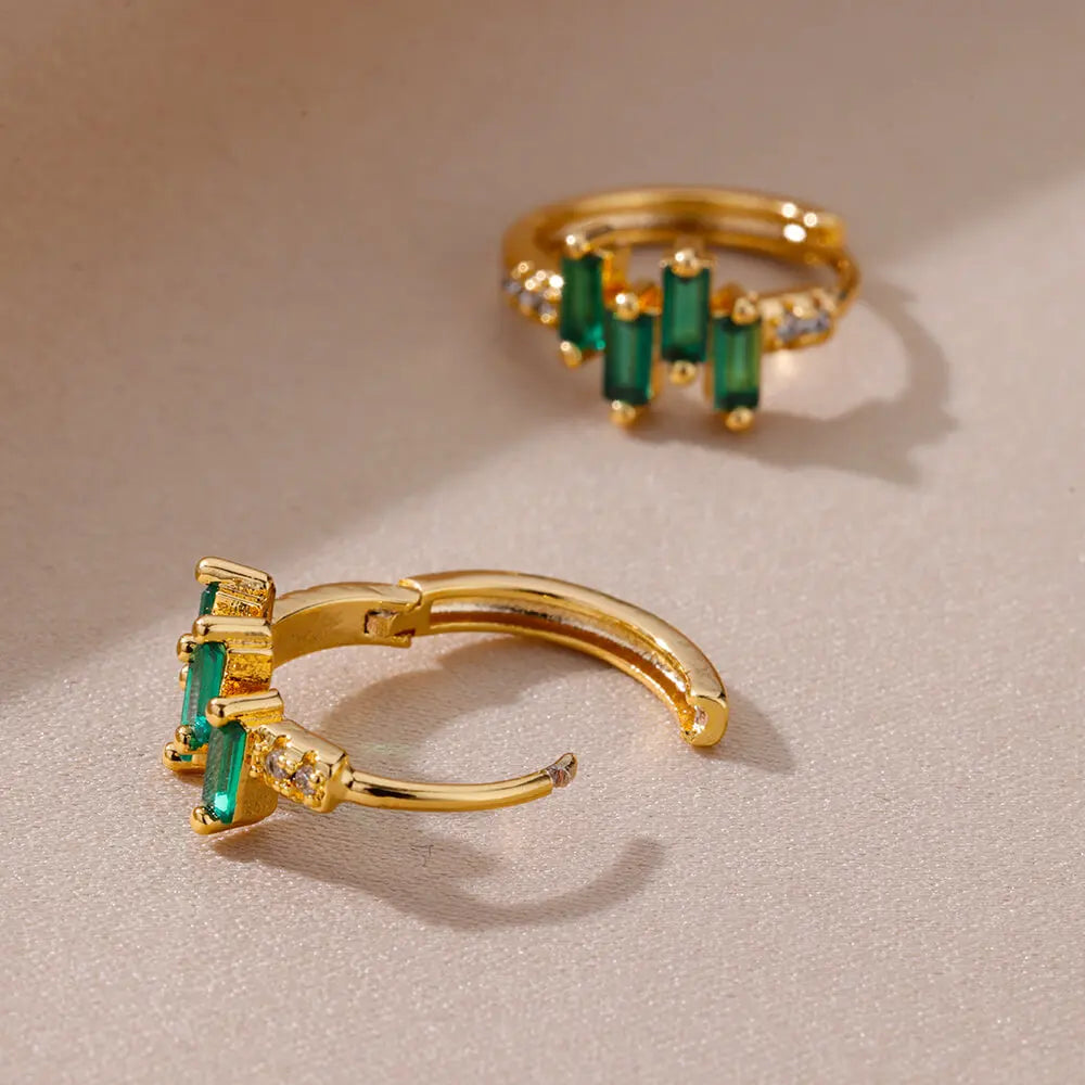 Emerald - Vintage Green Zircon Hoop Earrings