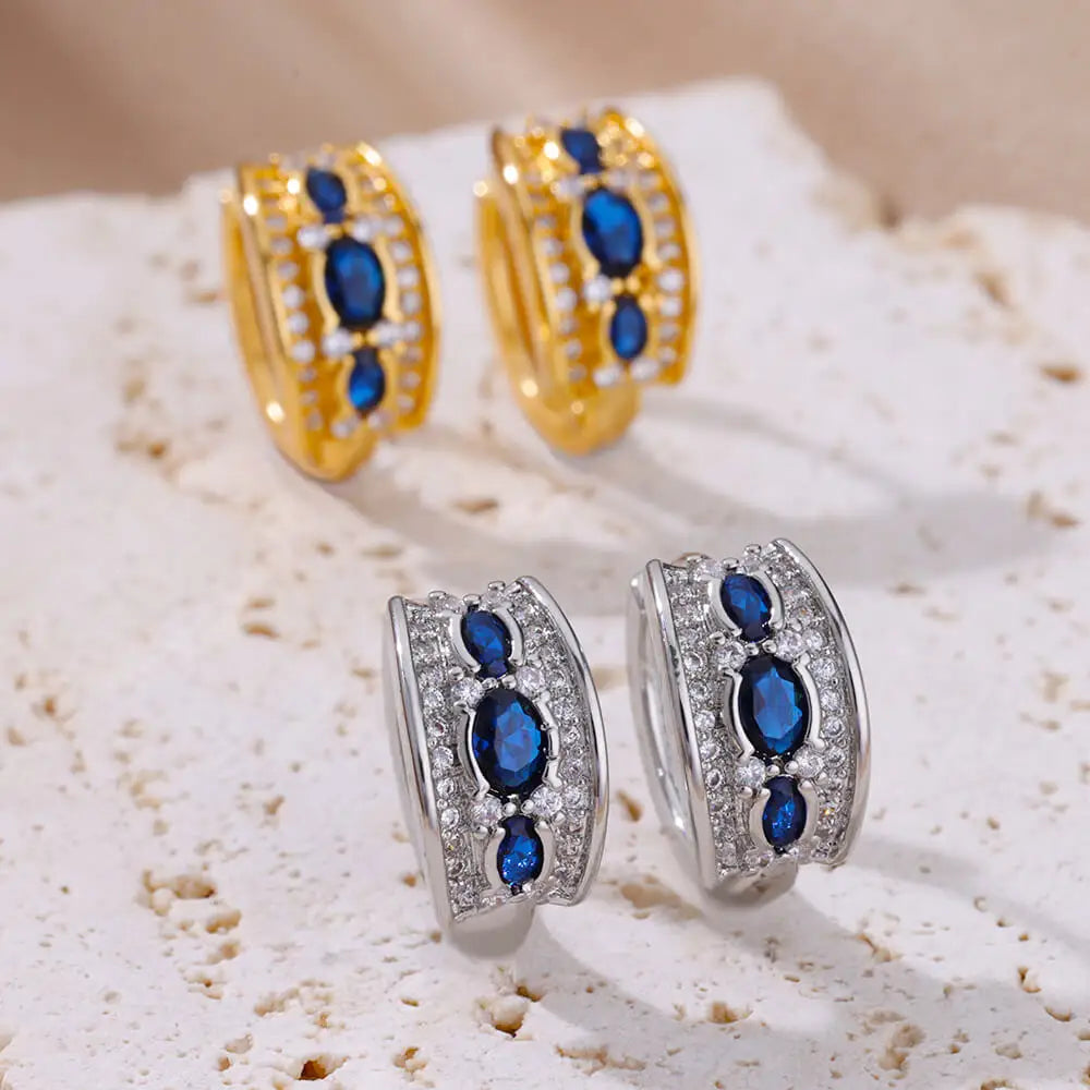 Azure Elegance - Blue Zircon Hoop Earrings