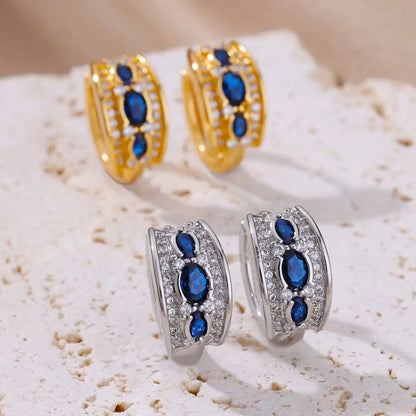 Azure Elegance - Blue Zircon Hoop Earrings