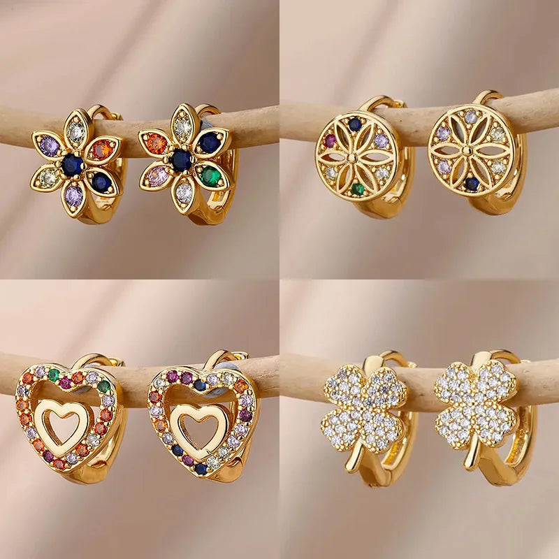 Blossom Heart Hoops - Gold Flower Earrings