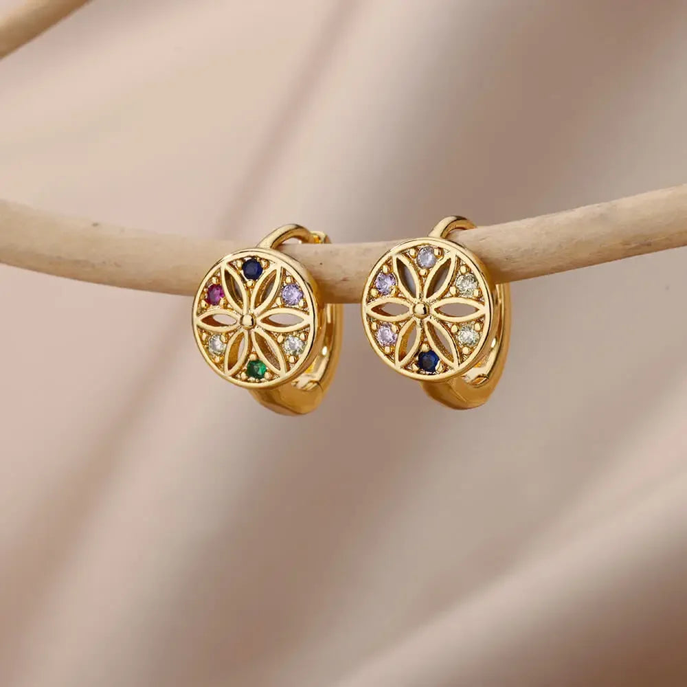 Blossom Heart Hoops - Gold Flower Earrings