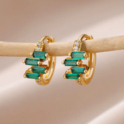 Emerald - Vintage Green Zircon Hoop Earrings