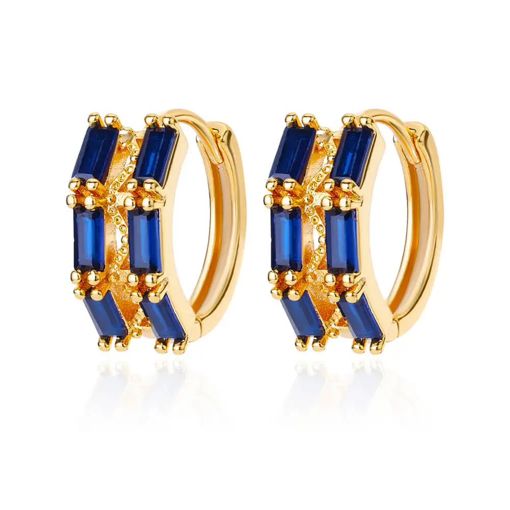 Azure Elegance - Blue Zircon Hoop Earrings