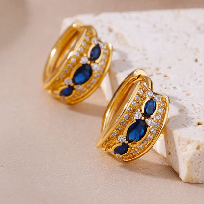 Azure Elegance - Blue Zircon Hoop Earrings