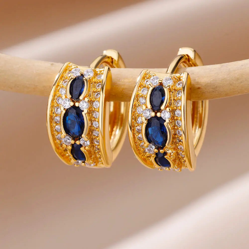 Azure Elegance - Blue Zircon Hoop Earrings