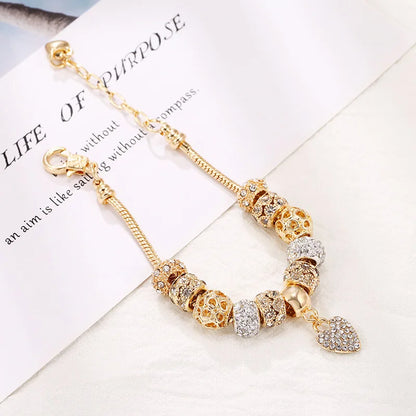 Golden Heart Charm - Gold Crystal Bracelet