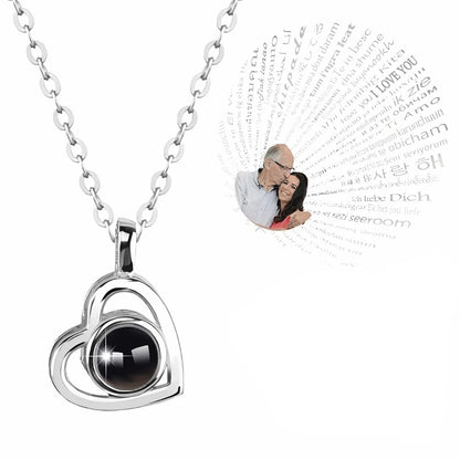 Custom Photo Projection Necklace: I Love You in 100 Languages