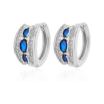 Azure Elegance - Blue Zircon Hoop Earrings