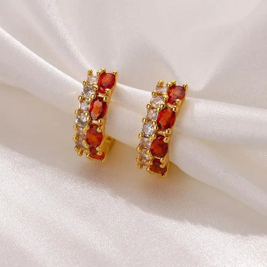 Crimson Sparkle Studs - Zircon Earrings