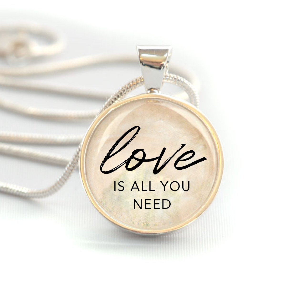 "Love Is All You Need" Silver-Plated Pendant Necklace (20mm)