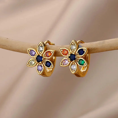 Blossom Heart Hoops - Gold Flower Earrings