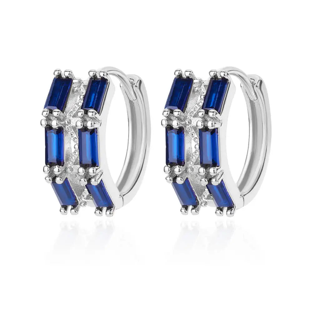 Azure Elegance - Blue Zircon Hoop Earrings