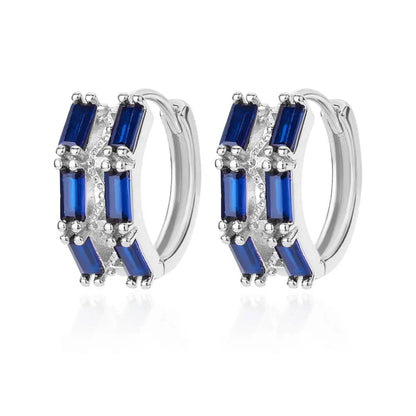 Azure Elegance - Blue Zircon Hoop Earrings