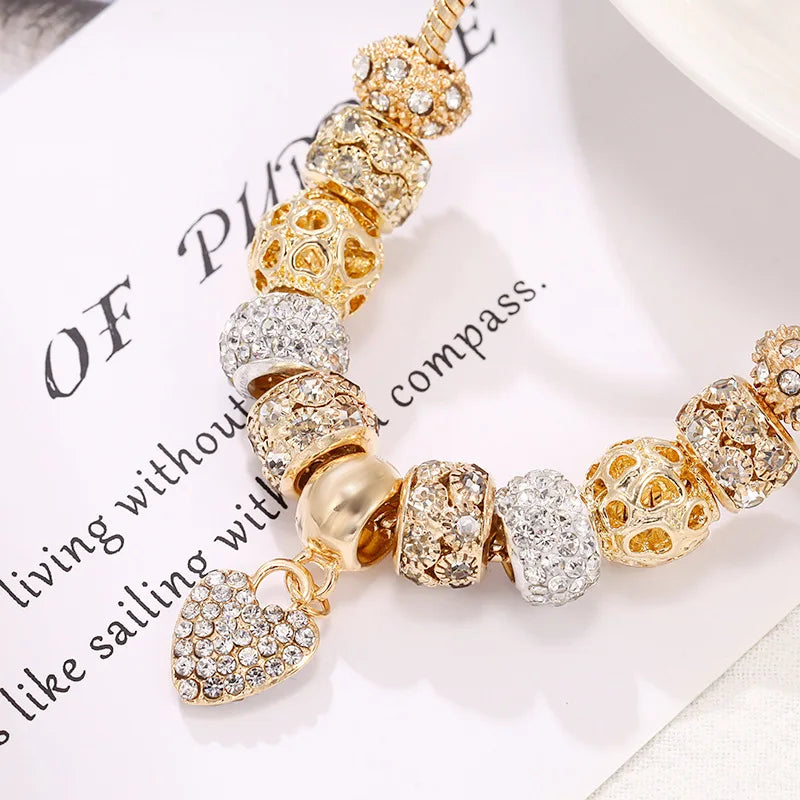 Golden Heart Charm - Gold Crystal Bracelet