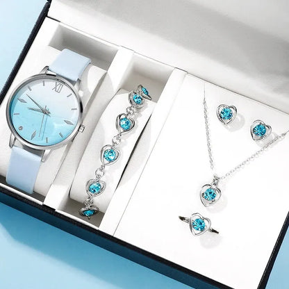 BlueGlam Set - Blue Rhinestone Leather Watches