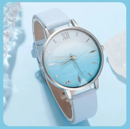 BlueGlam Set - Blue Rhinestone Leather Watches