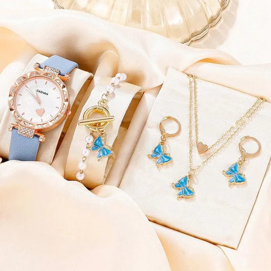 Blue Elegance Set - Blue Leather Strap Watches