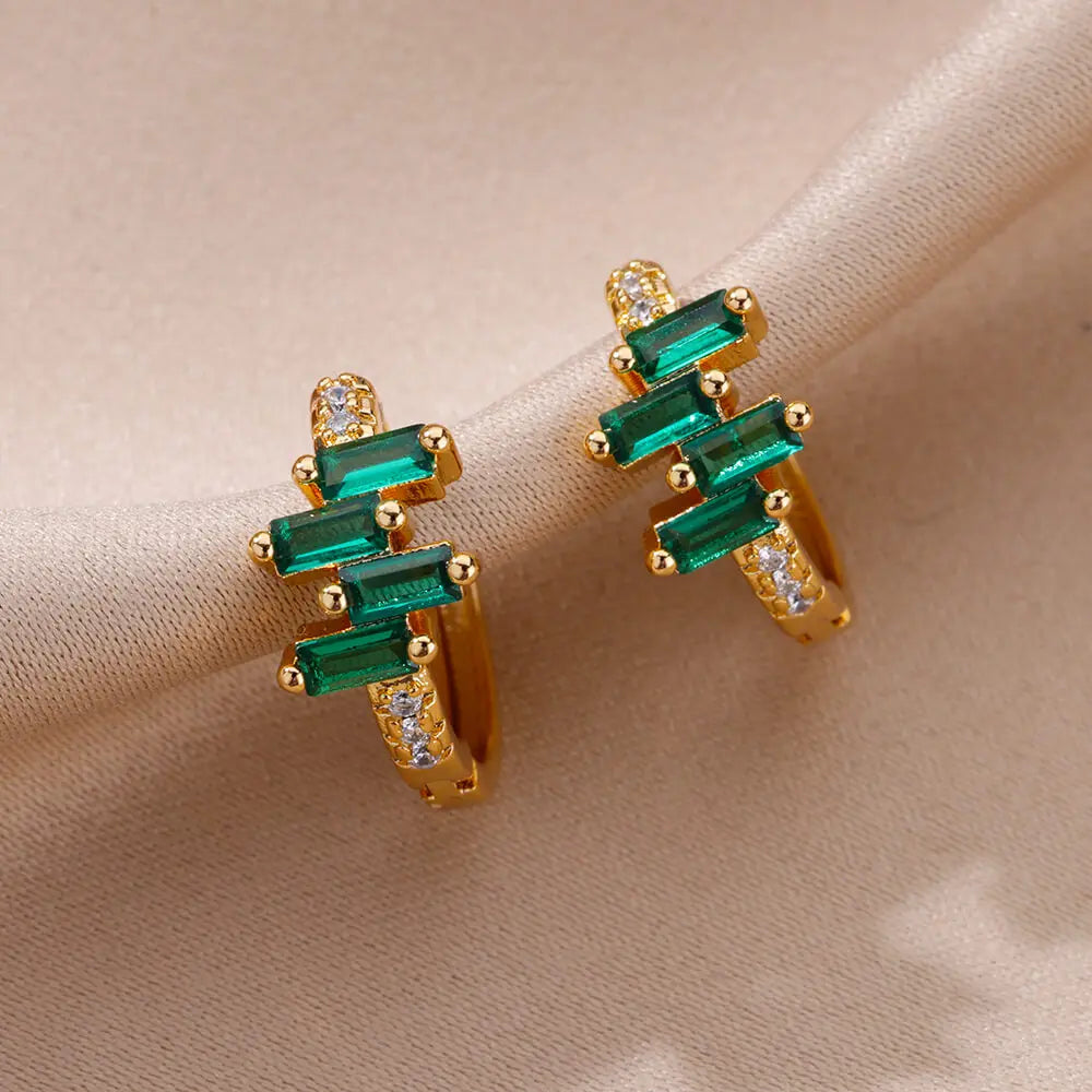 Emerald - Vintage Green Zircon Hoop Earrings