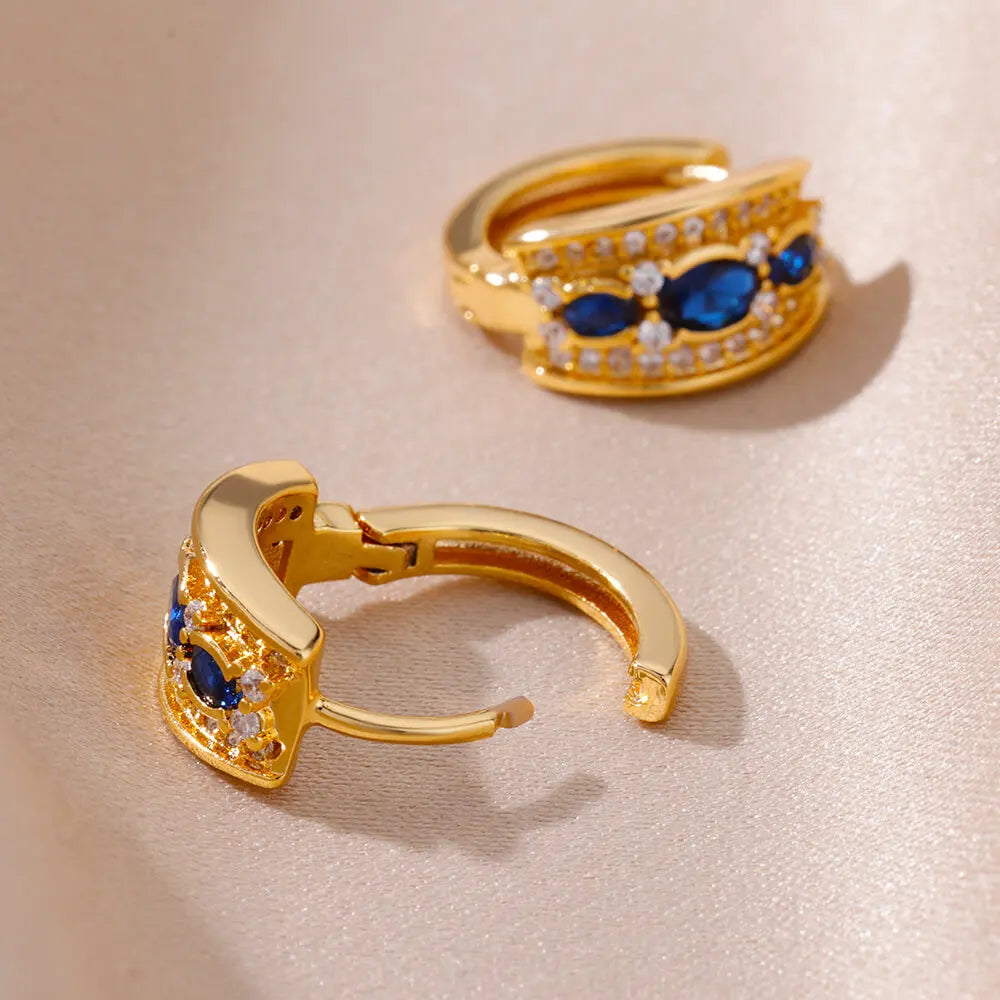 Azure Elegance - Blue Zircon Hoop Earrings