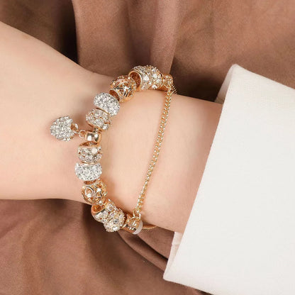 Golden Heart Charm - Gold Crystal Bracelet