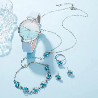 BlueGlam Set - Blue Rhinestone Leather Watches