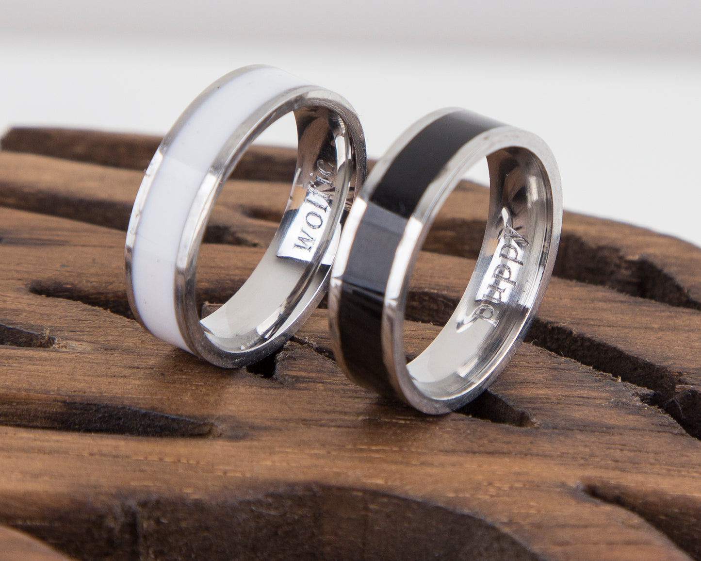 Personalized Couple Rings Black and White