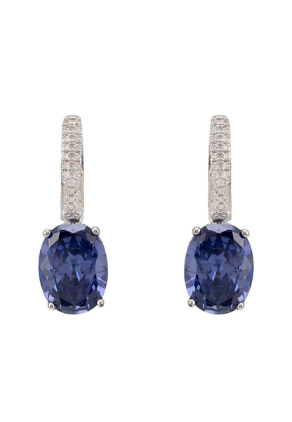 Alexandra Oval Drop Earrings Silver Tanzanite