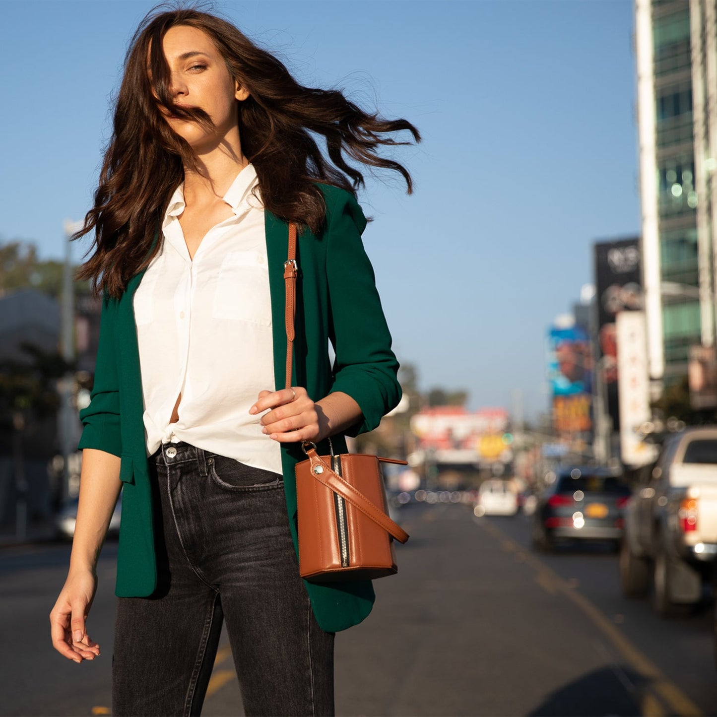 Harper Amber Brown Leather Bucket Bag