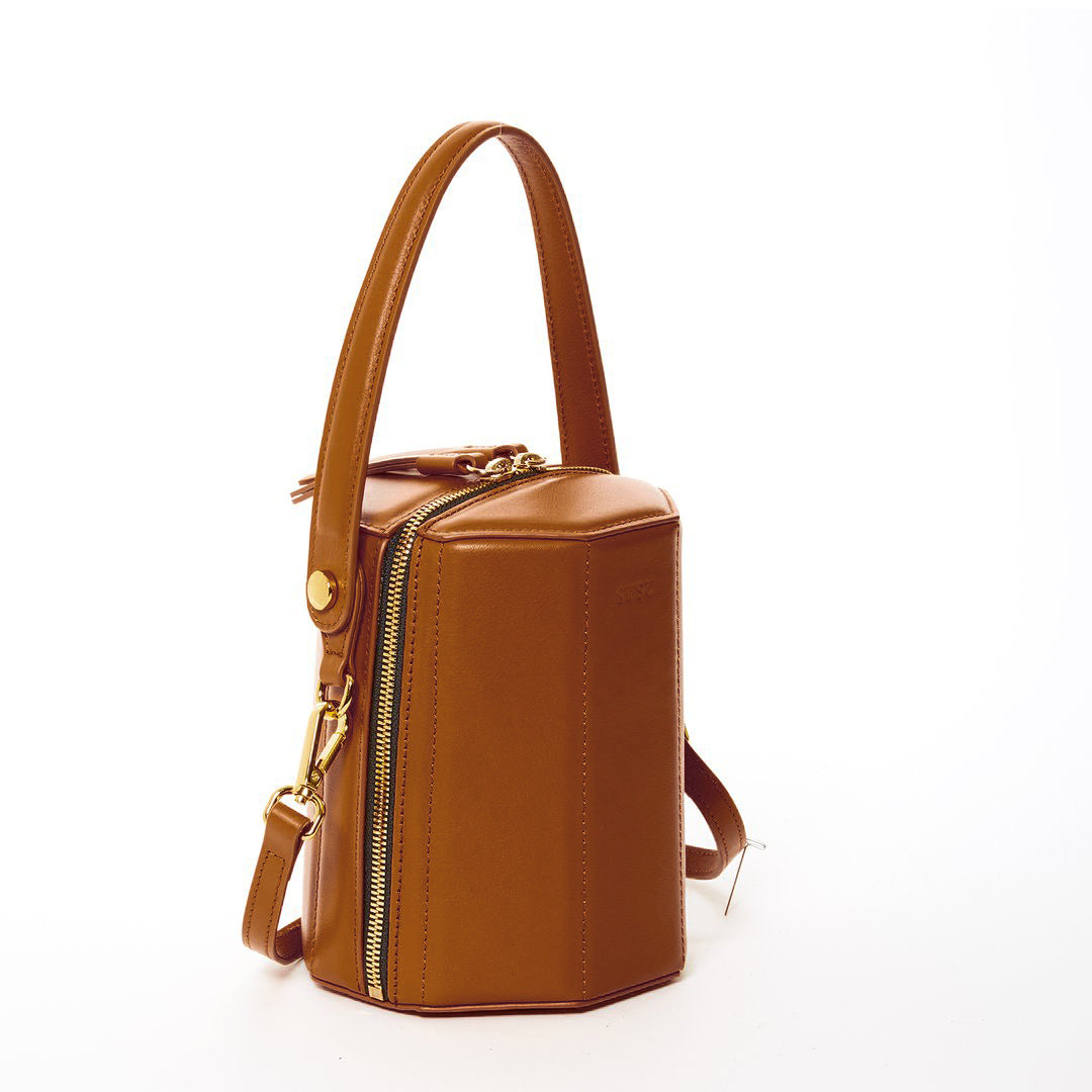 Harper Amber Brown Leather Bucket Bag