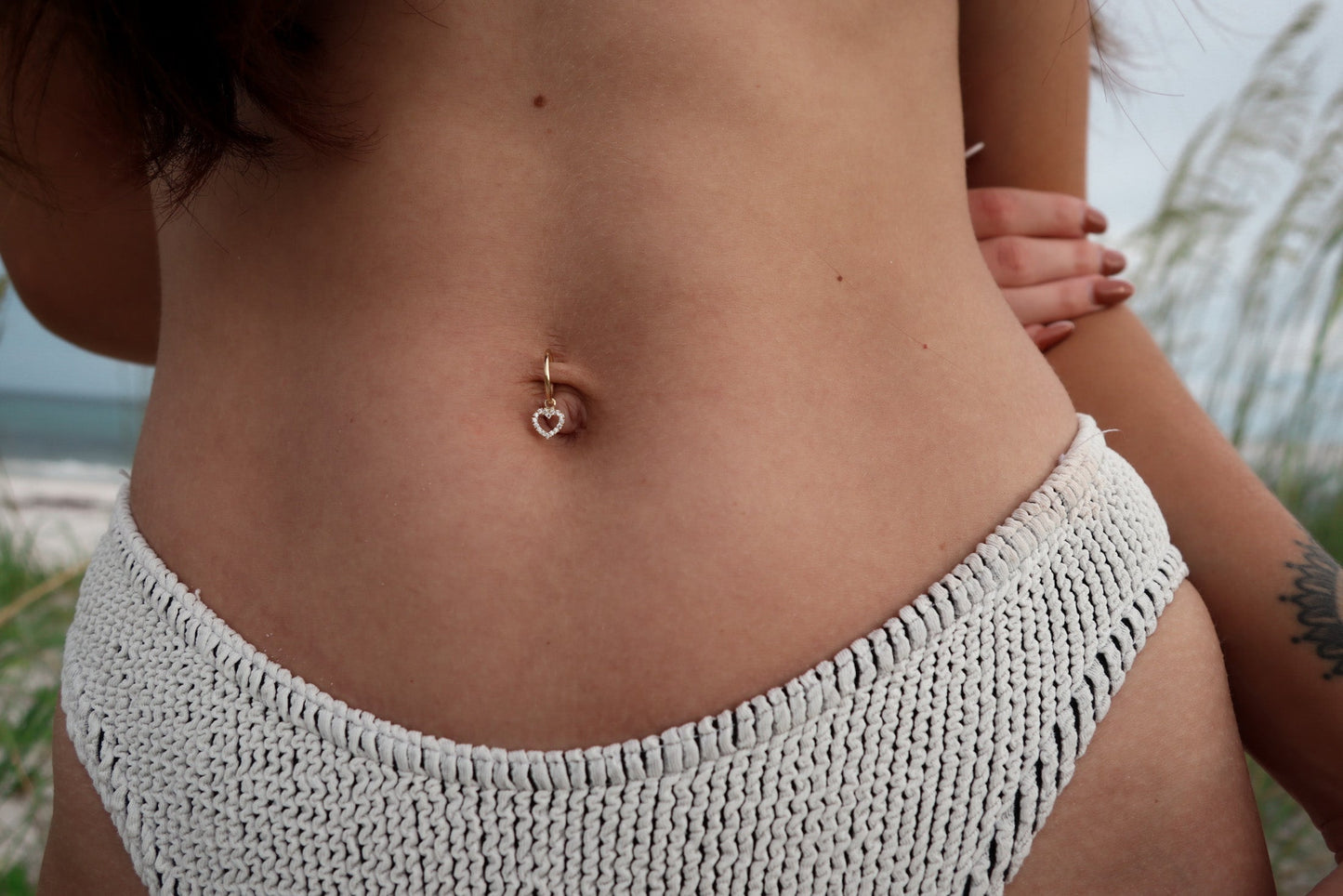 14K Gold Belly Ring - 10K Gold Heart Charm